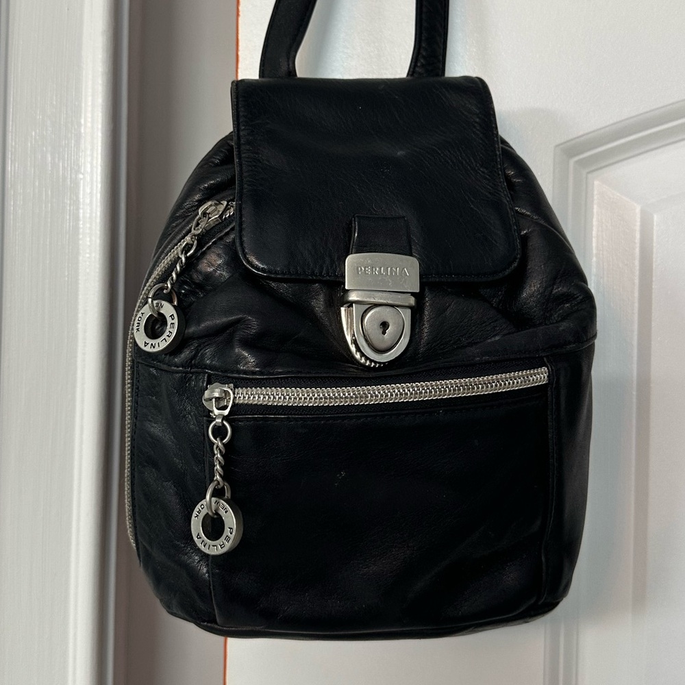 Perlina Black Leather Backpack
